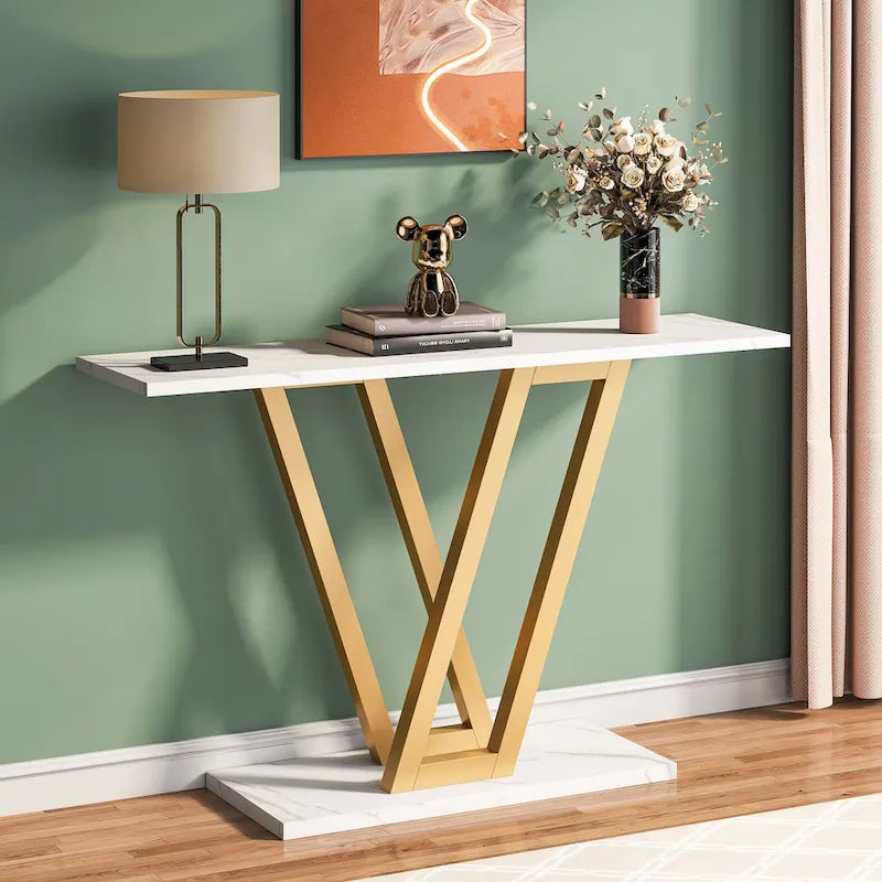 43.1-Inch Industrial Console Table with V-Shaped Metal Frame