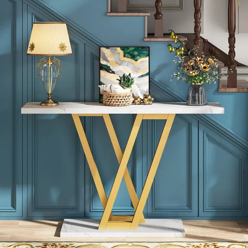 43.1-Inch Industrial Console Table with V-Shaped Metal Frame