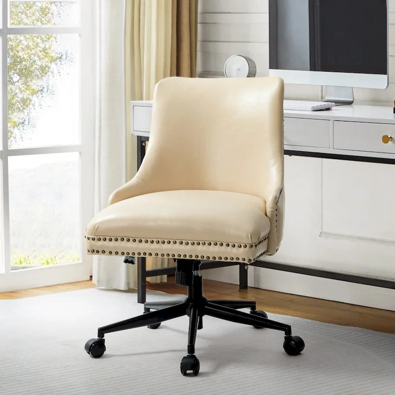 Height-Adjustable Faux Leather Swivel Task Chair with Nailhead Trim