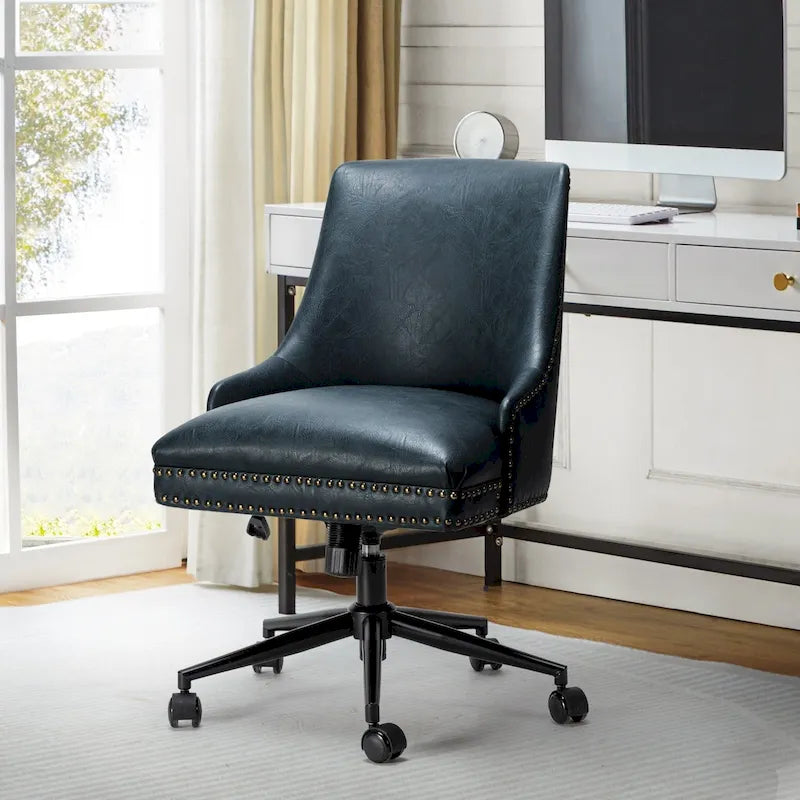 Height-Adjustable Faux Leather Swivel Task Chair with Nailhead Trim