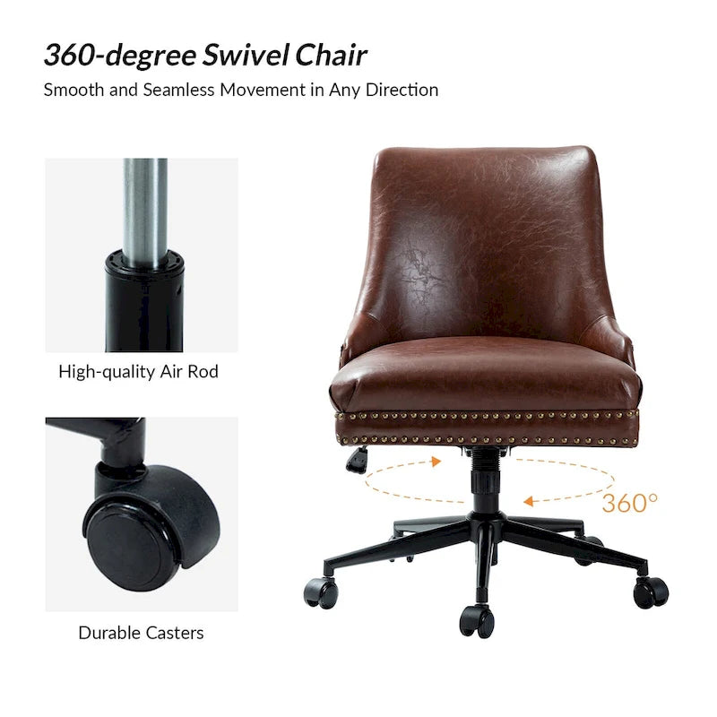 Height-Adjustable Faux Leather Swivel Task Chair with Nailhead Trim