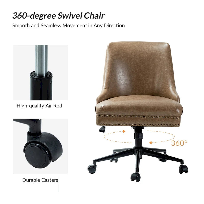 Height-Adjustable Faux Leather Swivel Task Chair with Nailhead Trim