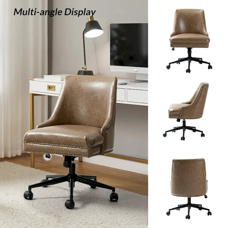 Height-Adjustable Faux Leather Swivel Task Chair with Nailhead Trim