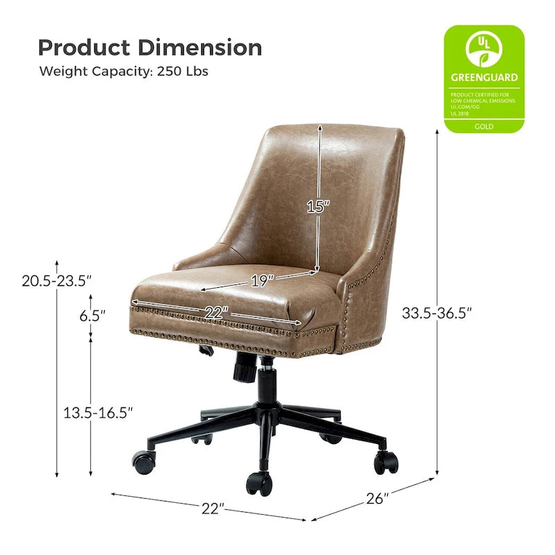 Height-Adjustable Faux Leather Swivel Task Chair with Nailhead Trim
