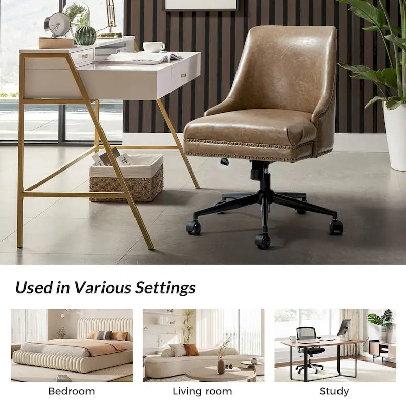 Height-Adjustable Faux Leather Swivel Task Chair with Nailhead Trim