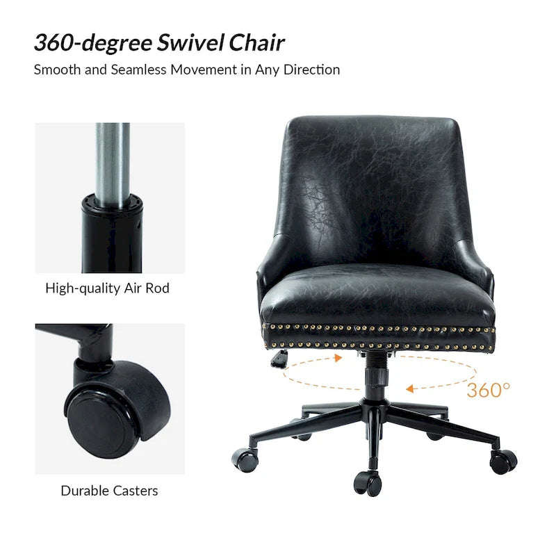 Height-Adjustable Faux Leather Swivel Task Chair with Nailhead Trim