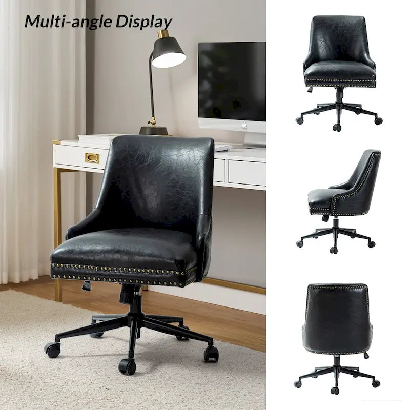 Height-Adjustable Faux Leather Swivel Task Chair with Nailhead Trim