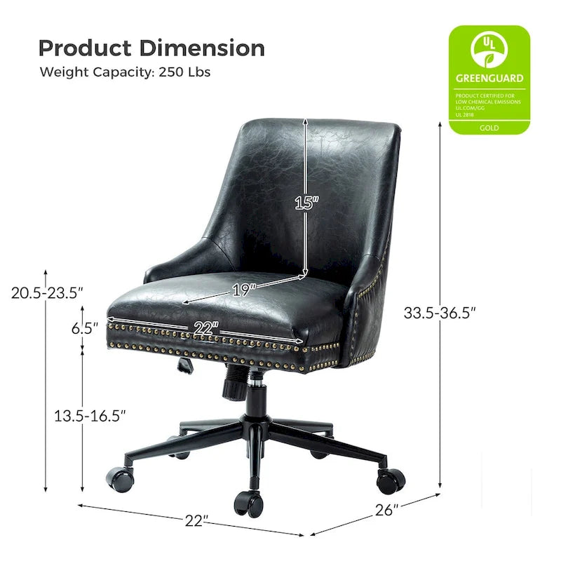 Height-Adjustable Faux Leather Swivel Task Chair with Nailhead Trim