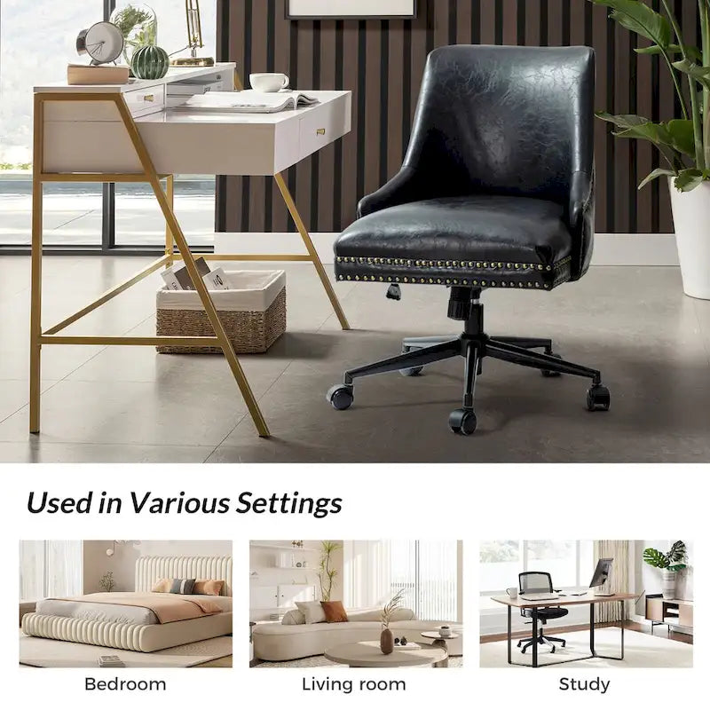 Height-Adjustable Faux Leather Swivel Task Chair with Nailhead Trim