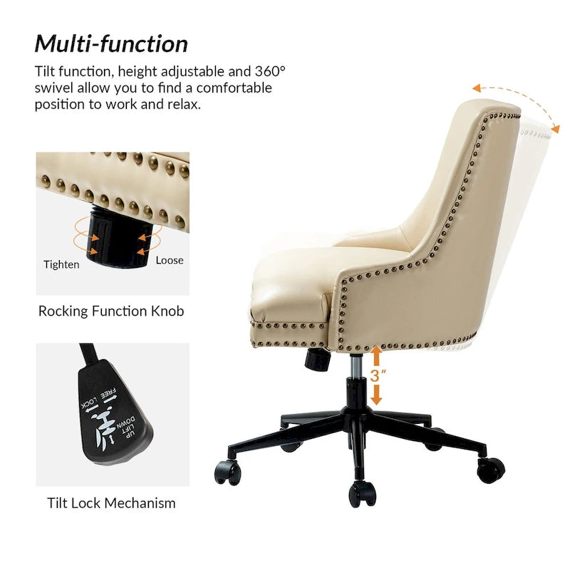 Height-Adjustable Faux Leather Swivel Task Chair with Nailhead Trim