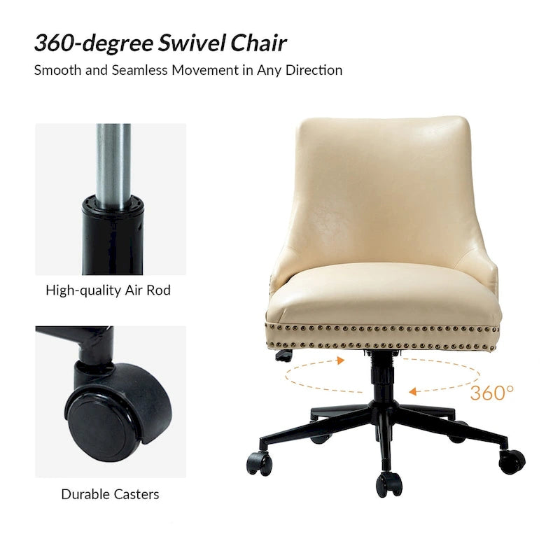 Height-Adjustable Faux Leather Swivel Task Chair with Nailhead Trim