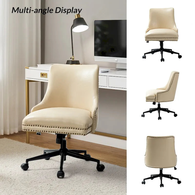 Height-Adjustable Faux Leather Swivel Task Chair with Nailhead Trim