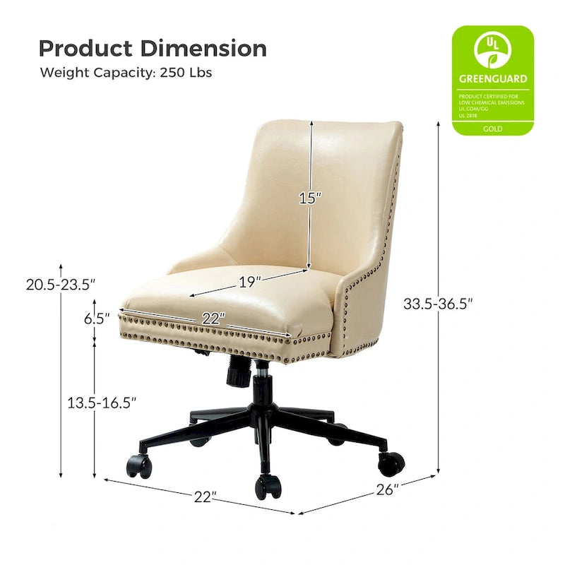 Height-Adjustable Faux Leather Swivel Task Chair with Nailhead Trim
