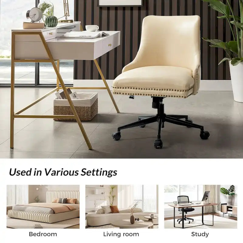 Height-Adjustable Faux Leather Swivel Task Chair with Nailhead Trim