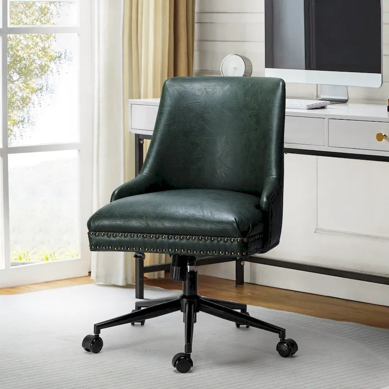 Height-Adjustable Faux Leather Swivel Task Chair with Nailhead Trim
