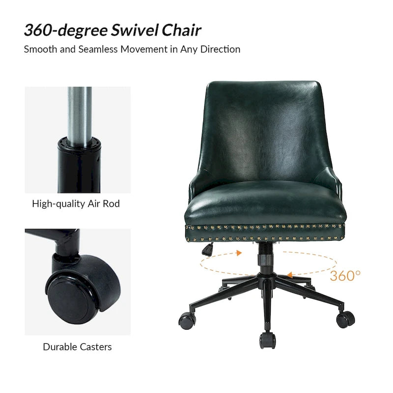 Height-Adjustable Faux Leather Swivel Task Chair with Nailhead Trim