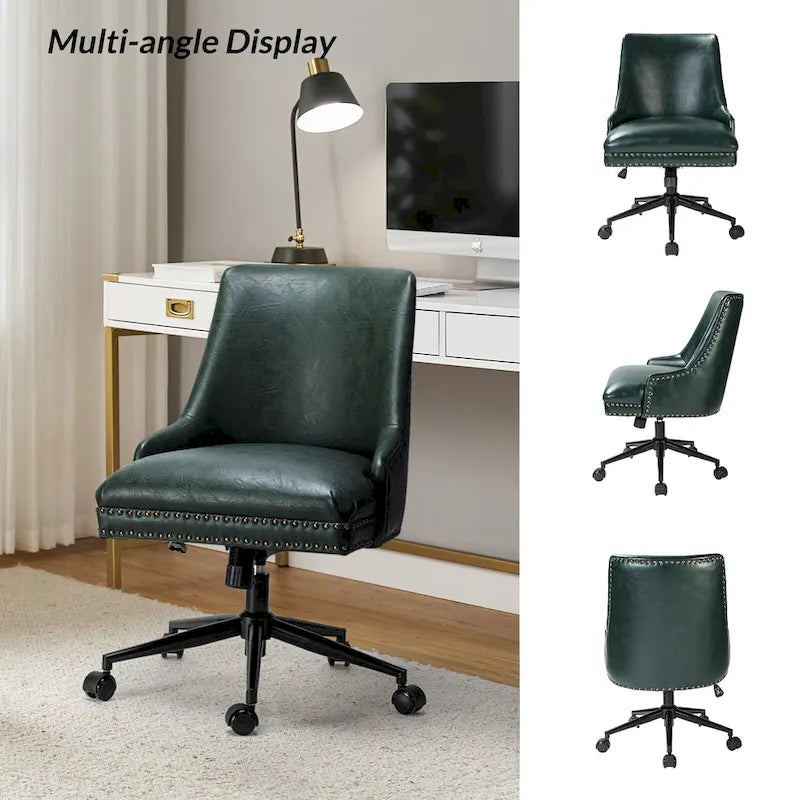 Height-Adjustable Faux Leather Swivel Task Chair with Nailhead Trim