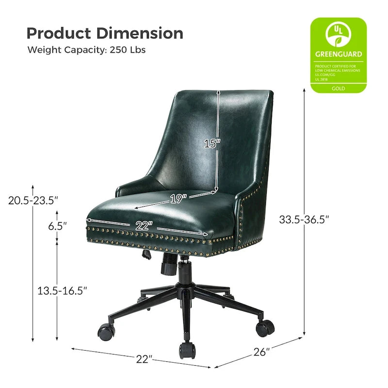 Height-Adjustable Faux Leather Swivel Task Chair with Nailhead Trim