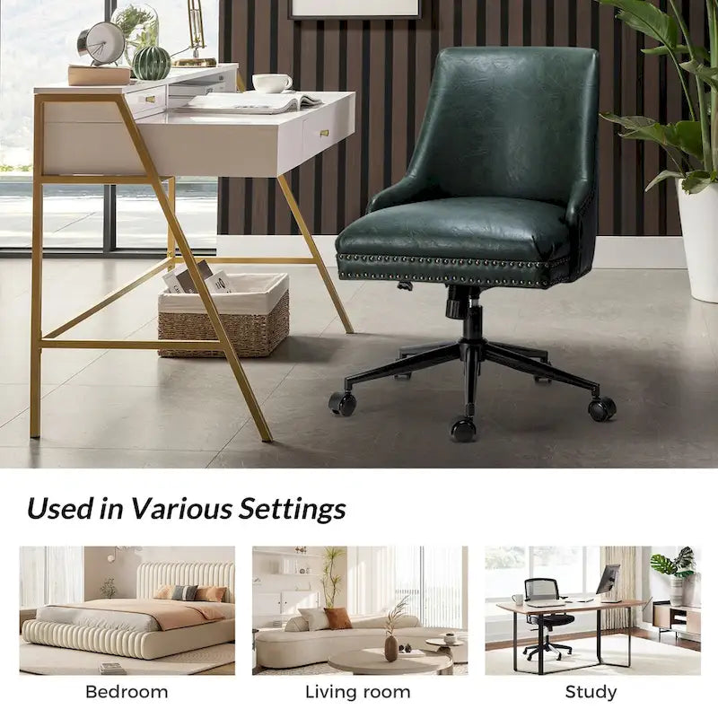 Height-Adjustable Faux Leather Swivel Task Chair with Nailhead Trim