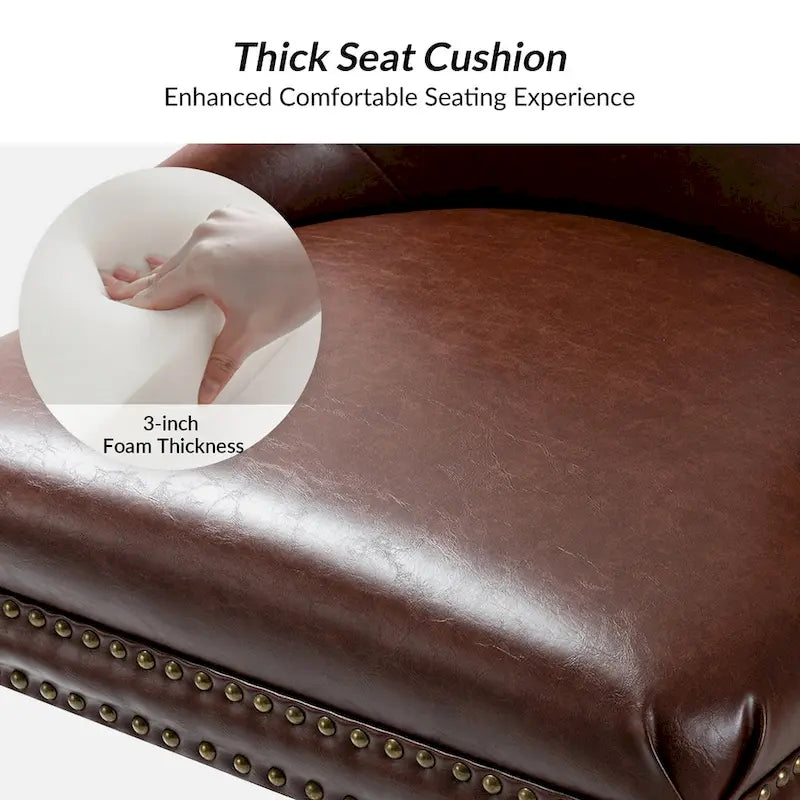 Height-Adjustable Faux Leather Swivel Task Chair with Nailhead Trim