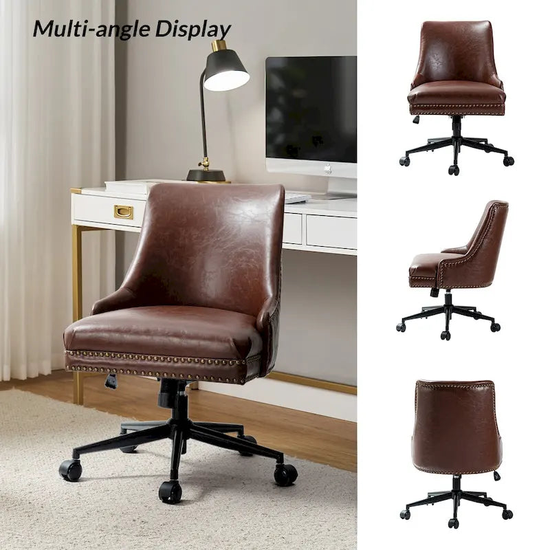 Height-Adjustable Faux Leather Swivel Task Chair with Nailhead Trim