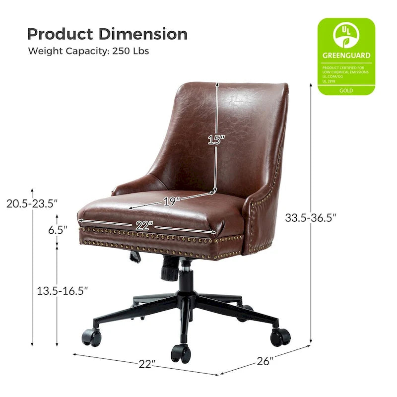Height-Adjustable Faux Leather Swivel Task Chair with Nailhead Trim