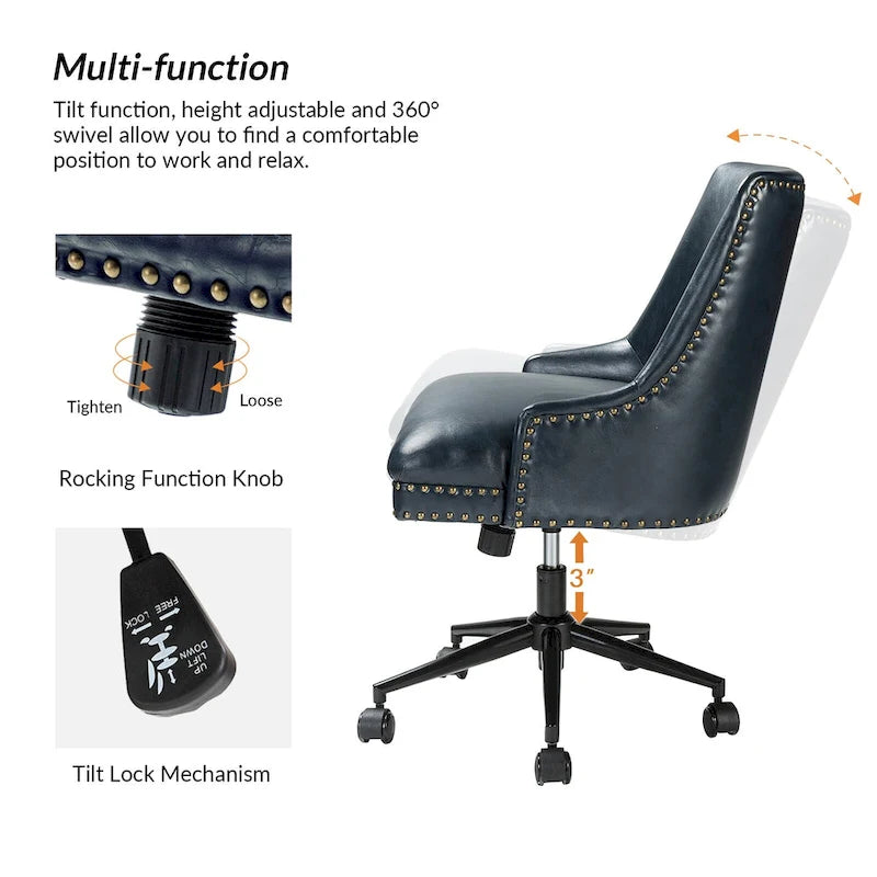 Height-Adjustable Faux Leather Swivel Task Chair with Nailhead Trim