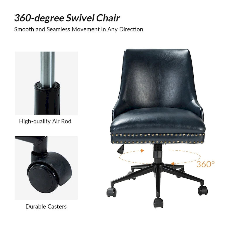 Height-Adjustable Faux Leather Swivel Task Chair with Nailhead Trim