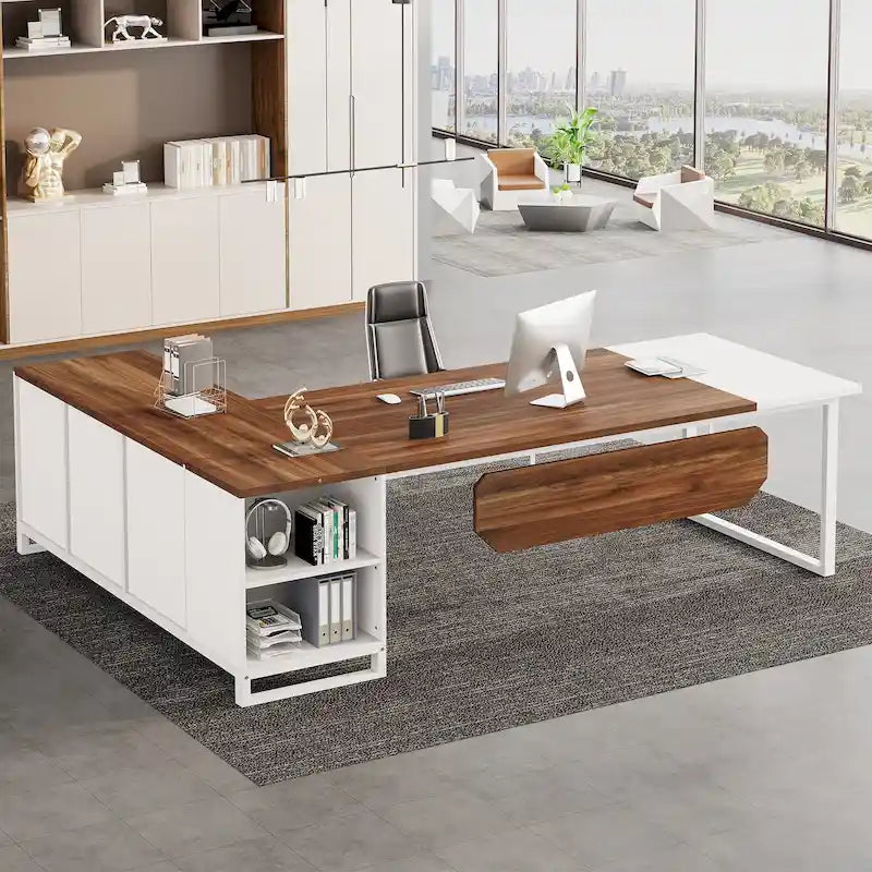 70.8-Inch L-Shaped Executive Desk with 55-Inch Storage Cabinet