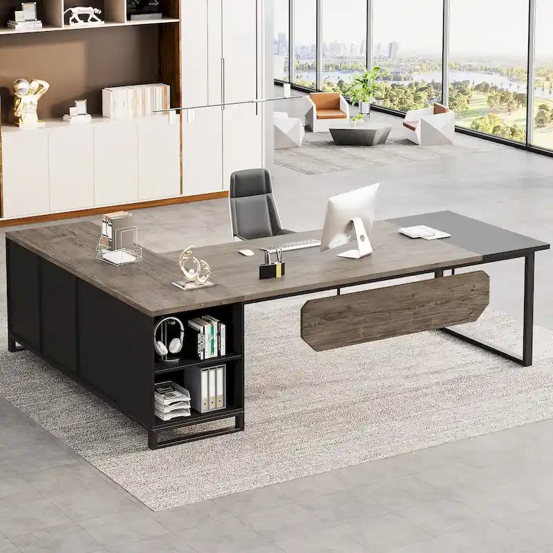 70.8-Inch L-Shaped Executive Desk with 55-Inch Storage Cabinet
