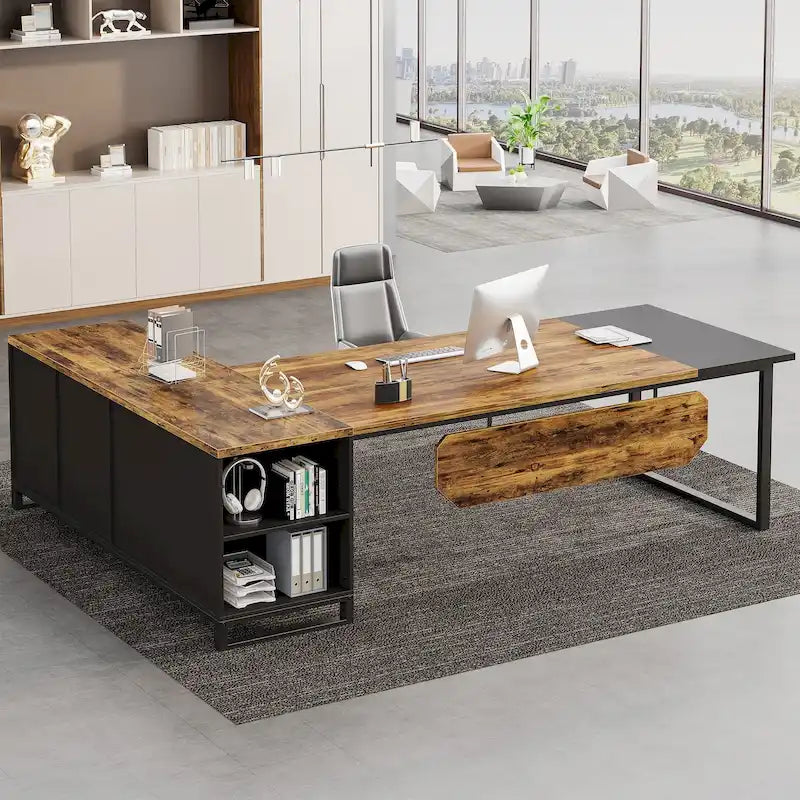 70.8-Inch L-Shaped Executive Desk with 55-Inch Storage Cabinet