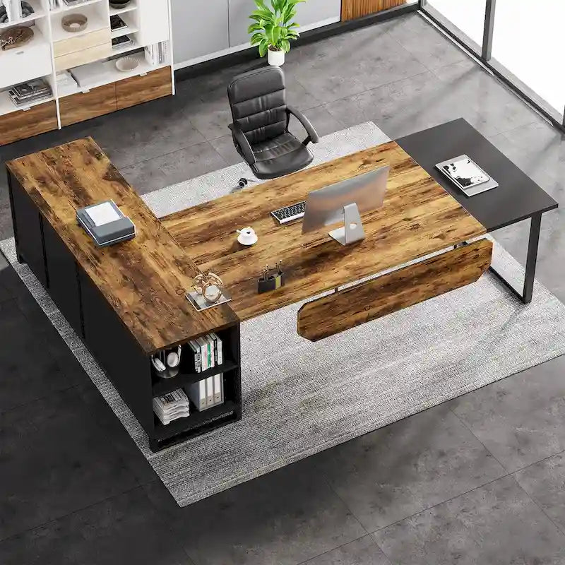 70.8-Inch L-Shaped Executive Desk with 55-Inch Storage Cabinet