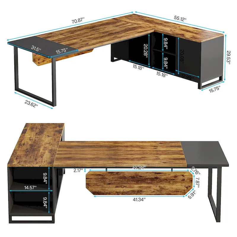 70.8-Inch L-Shaped Executive Desk with 55-Inch Storage Cabinet
