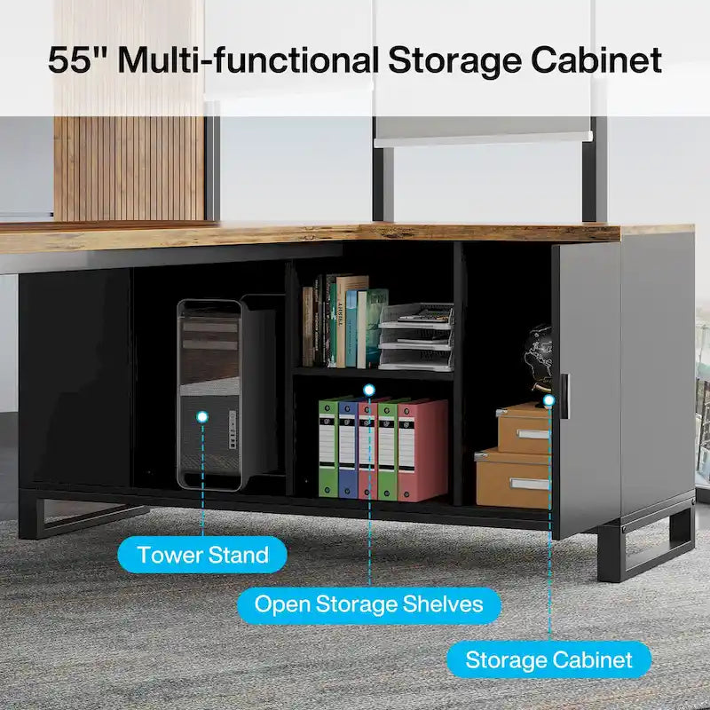 70.8-Inch L-Shaped Executive Desk with 55-Inch Storage Cabinet