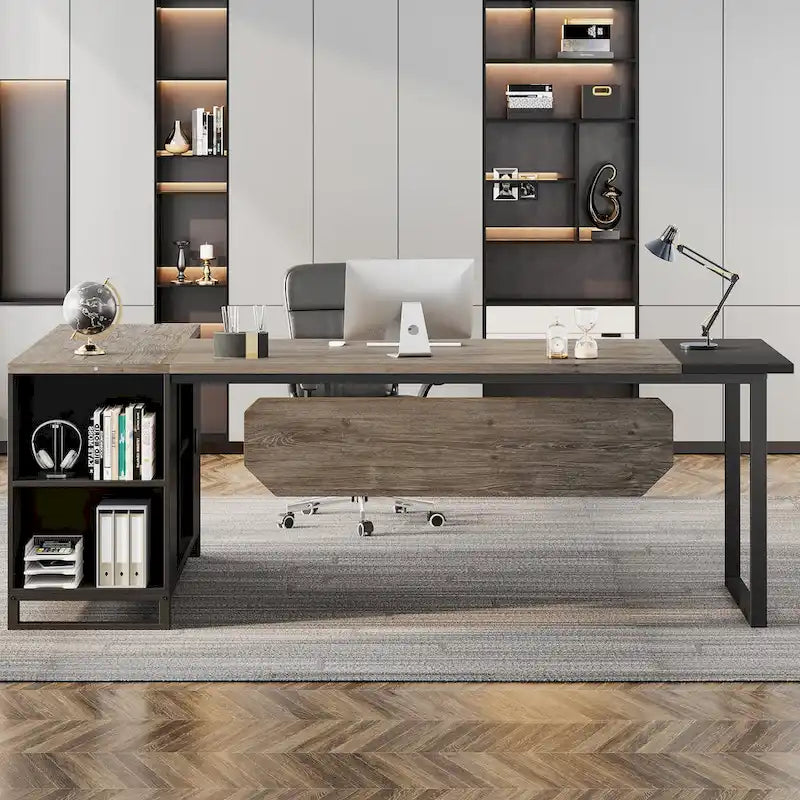 70.8-Inch L-Shaped Executive Desk with 55-Inch Storage Cabinet