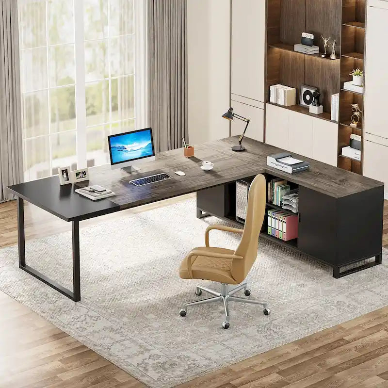 70.8-Inch L-Shaped Executive Desk with 55-Inch Storage Cabinet
