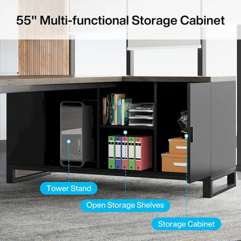 70.8-Inch L-Shaped Executive Desk with 55-Inch Storage Cabinet