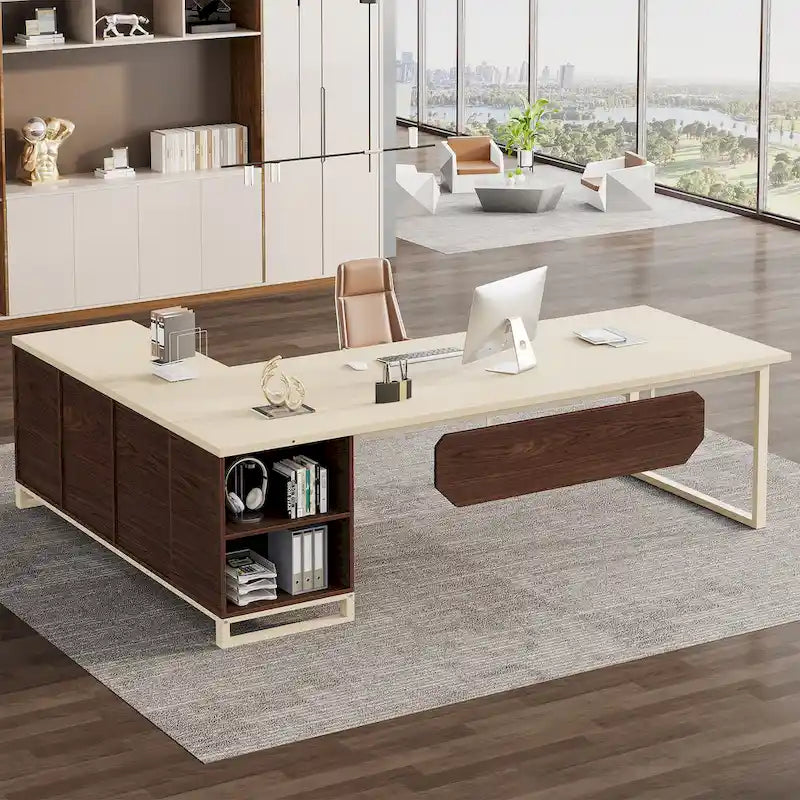 70.8-Inch L-Shaped Executive Desk with 55-Inch Storage Cabinet