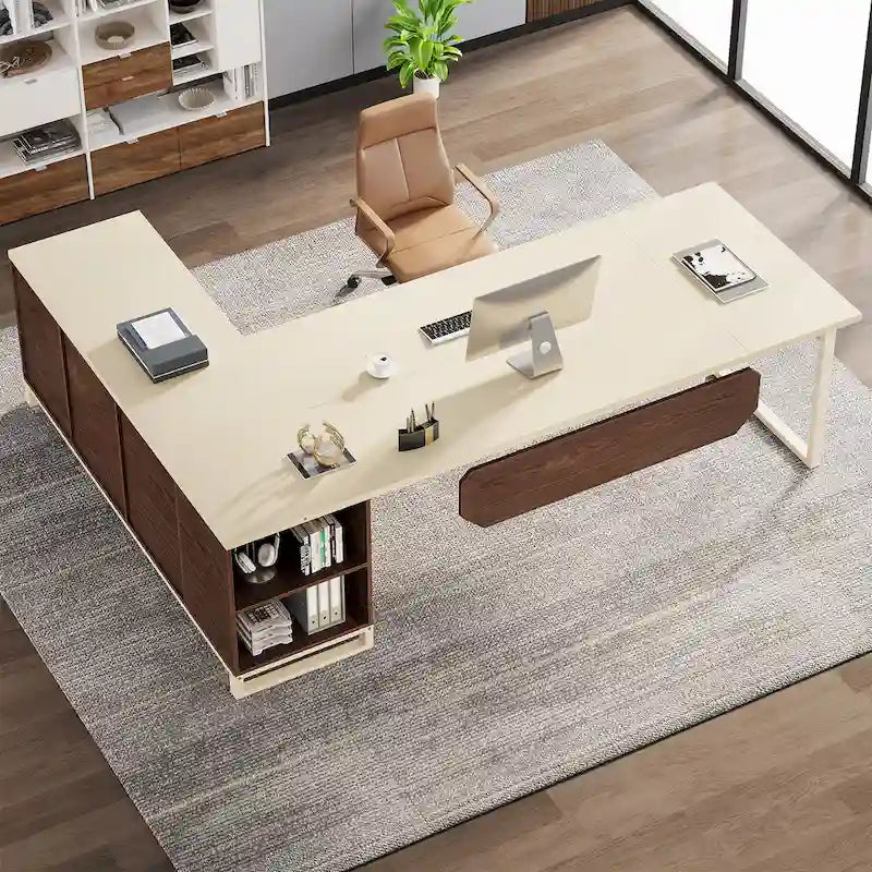 70.8-Inch L-Shaped Executive Desk with 55-Inch Storage Cabinet