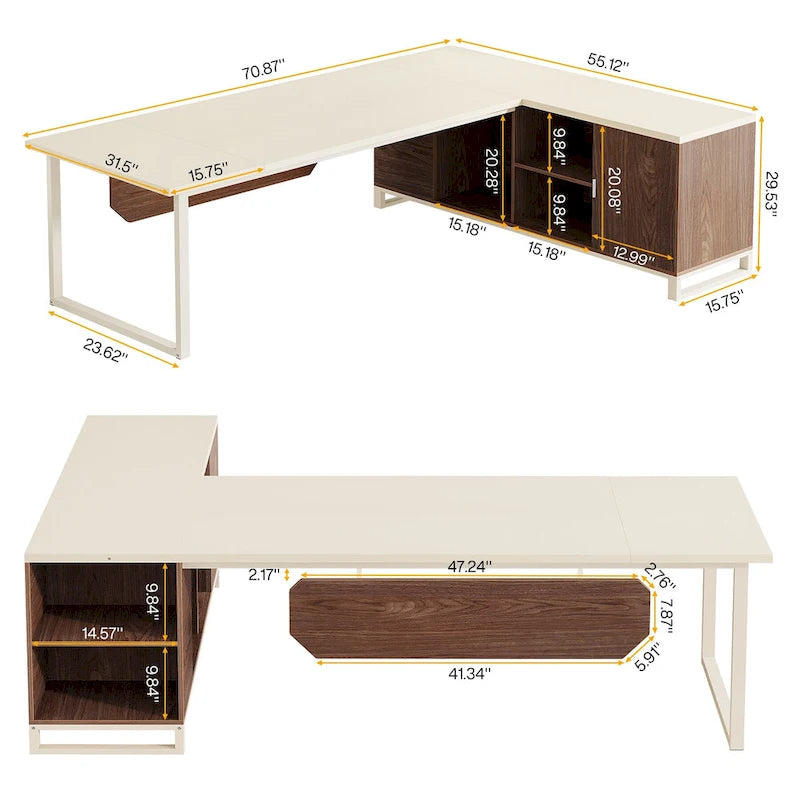 70.8-Inch L-Shaped Executive Desk with 55-Inch Storage Cabinet