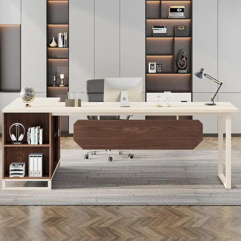 70.8-Inch L-Shaped Executive Desk with 55-Inch Storage Cabinet