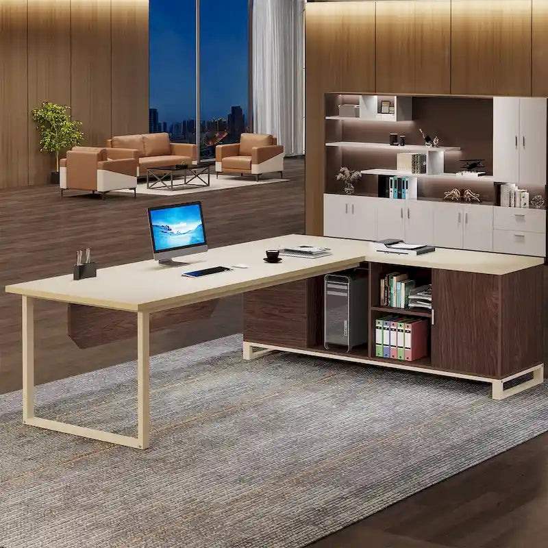 70.8-Inch L-Shaped Executive Desk with 55-Inch Storage Cabinet
