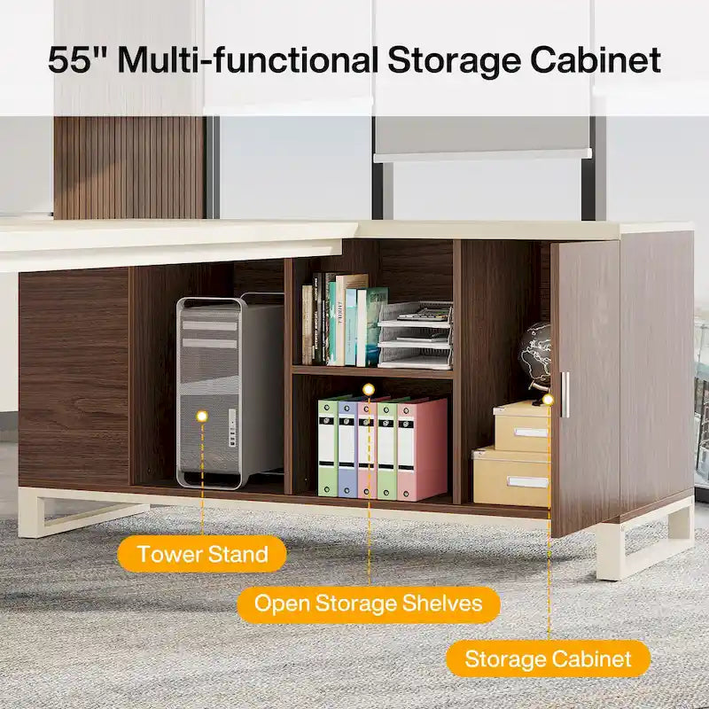 70.8-Inch L-Shaped Executive Desk with 55-Inch Storage Cabinet