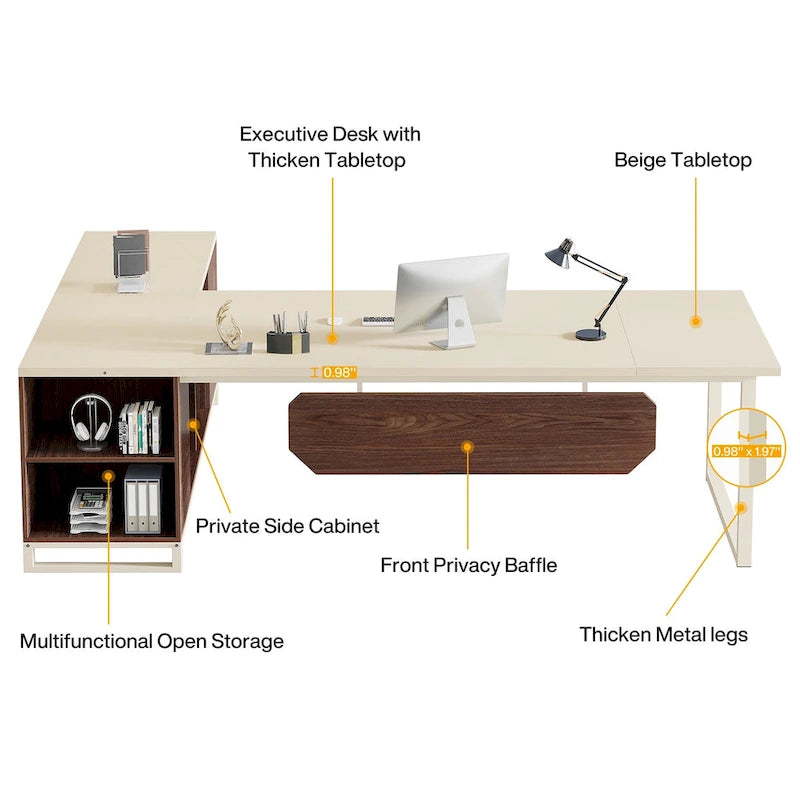 70.8-Inch L-Shaped Executive Desk with 55-Inch Storage Cabinet