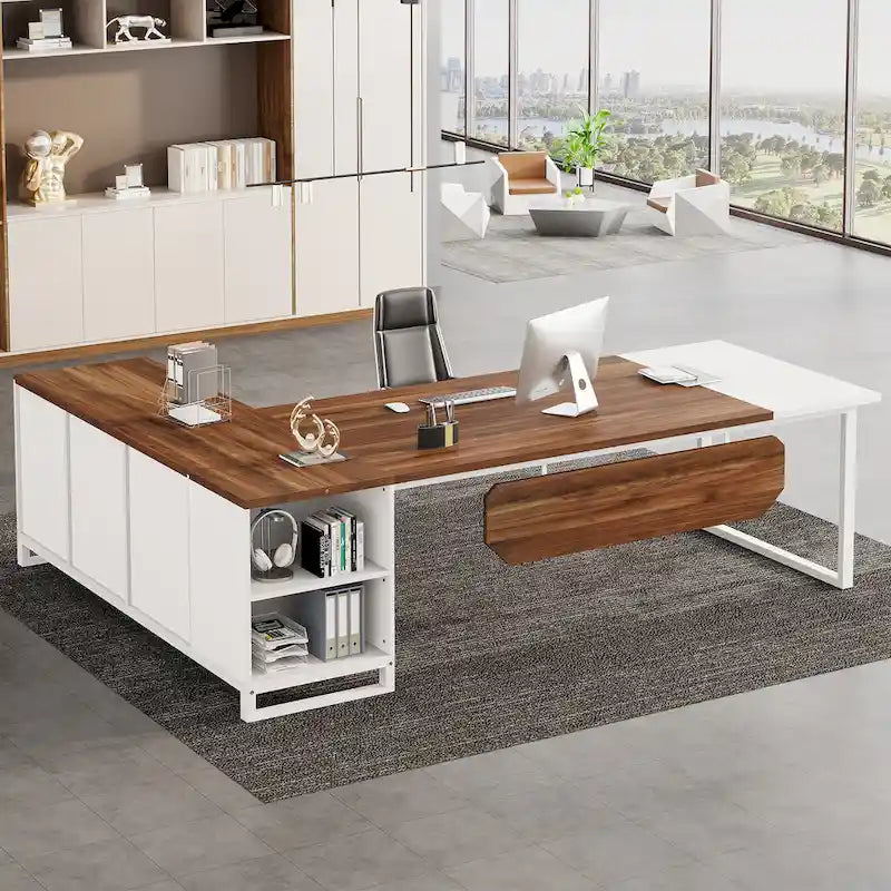 70.8-Inch L-Shaped Executive Desk with 55-Inch Storage Cabinet
