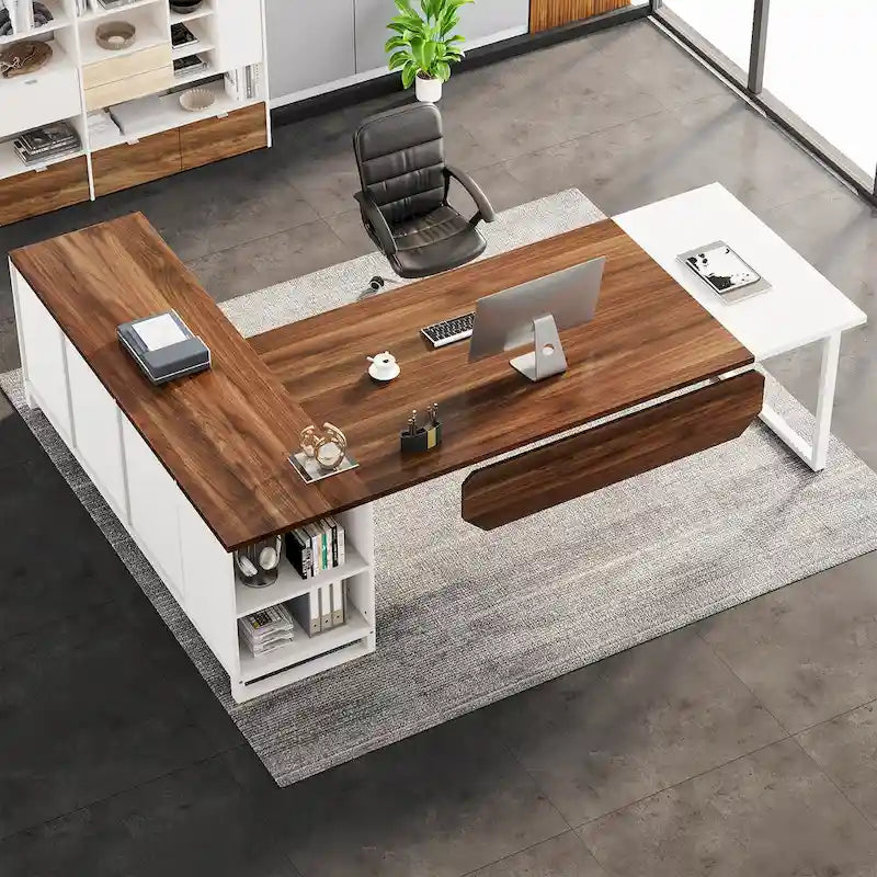 70.8-Inch L-Shaped Executive Desk with 55-Inch Storage Cabinet