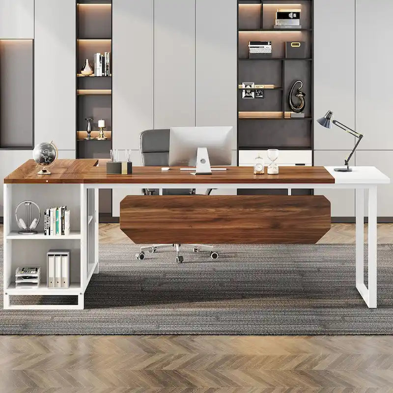 70.8-Inch L-Shaped Executive Desk with 55-Inch Storage Cabinet