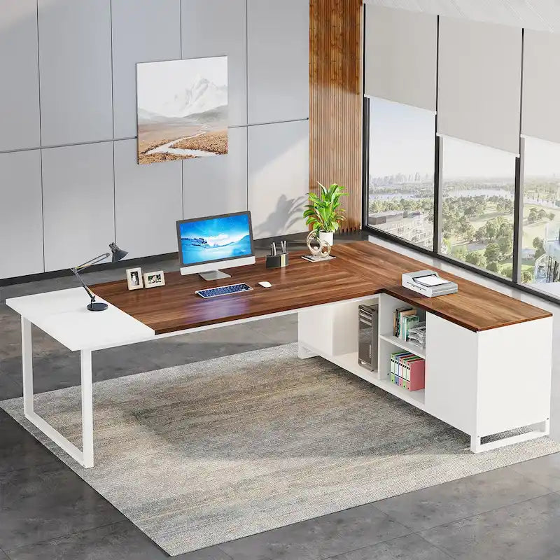 70.8-Inch L-Shaped Executive Desk with 55-Inch Storage Cabinet