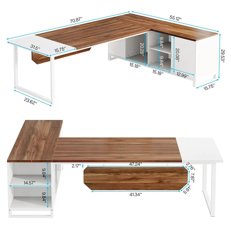 70.8-Inch L-Shaped Executive Desk with 55-Inch Storage Cabinet