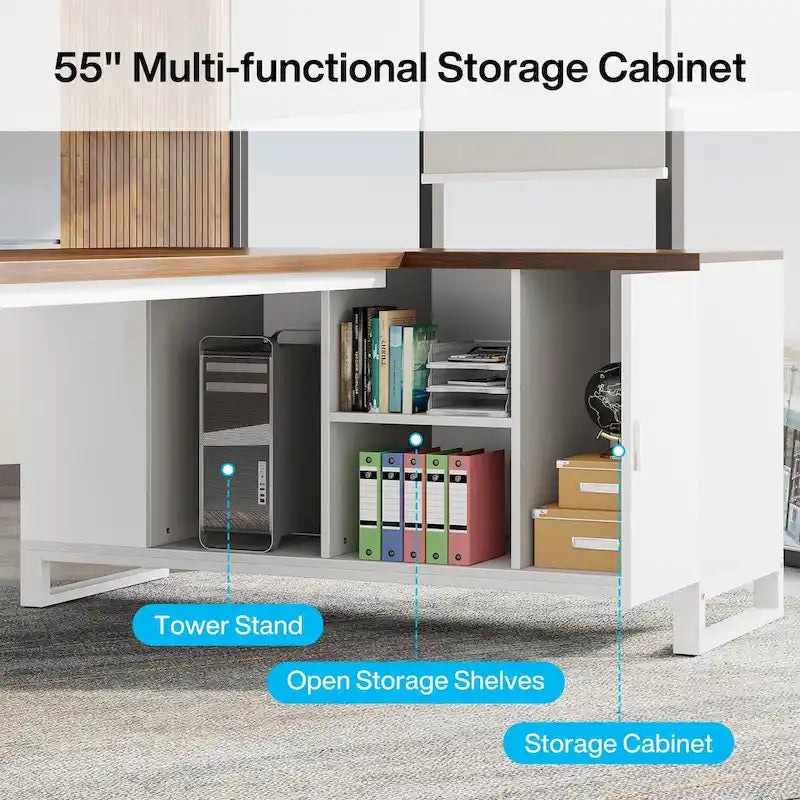 70.8-Inch L-Shaped Executive Desk with 55-Inch Storage Cabinet